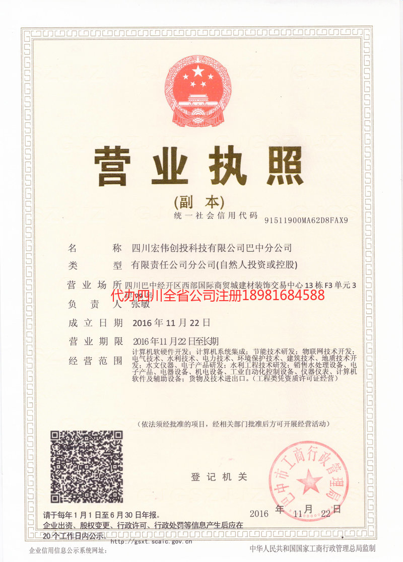 巴中市巴中市宏伟创投科技有限公司