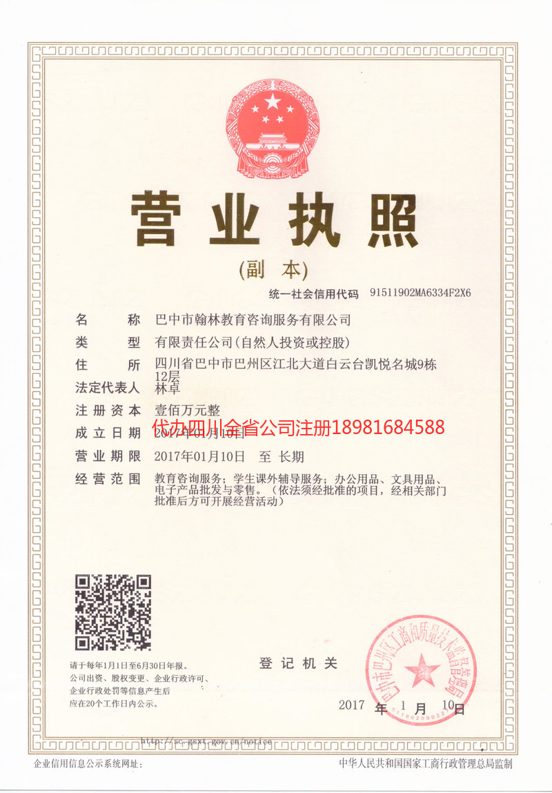 巴中市巴中市翰林教育咨询服务有限公司